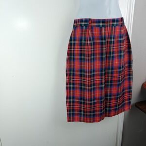 Vintage JH Collectibles Skirt Womens 10 Red Plaid Lined Made USA Rayon Linen 90s